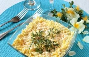 Solata mimoza z ribjimi konzervami - klasični recepti po korakih